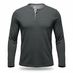 BKE Athletic Fit Henley Shirt Men’s Gray Long Sleeve Casual Stretch Top L